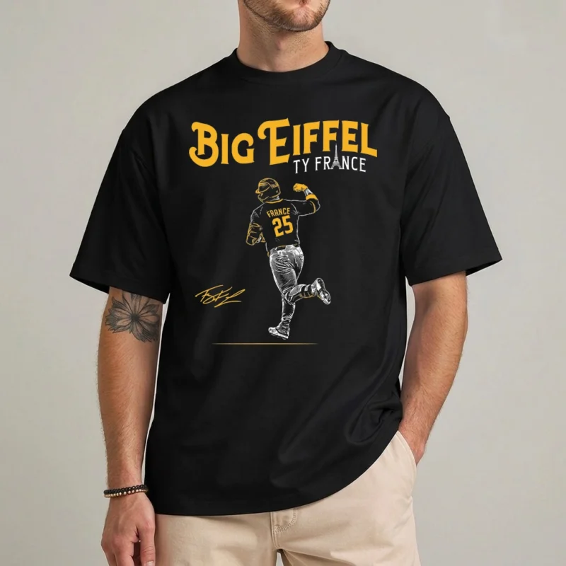 Big Eiffel Ty France San Diego Padres Fan T-Shirt 2 Big Eiffel Ty France shirt front view Padres graphic tee