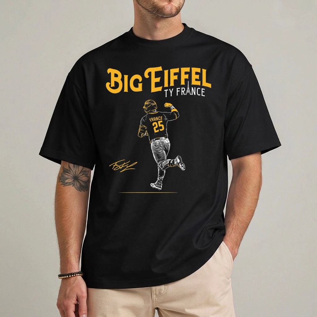 Big Eiffel Ty France San Diego Padres Fan T-Shirt 1 Big Eiffel Ty France shirt front view Padres graphic tee