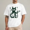 Cat playing guitar shirt front view rock and roll t-shirt design