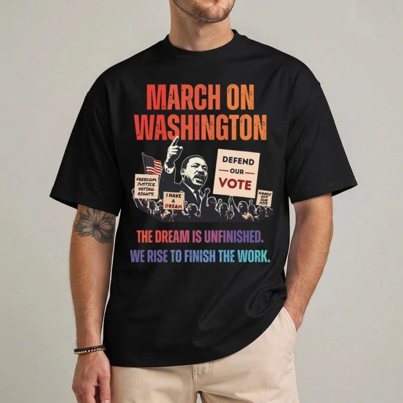 March on Washington 2026 Shirt | The Dream Is Unfinished | Defend the Vote People Power Tee 2 March on Washington 2026 shirt front view graphic tee