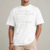 Model wearing a white anti Christian nationalism shirt with pale stacked Christian Nationalism Is Just White Supremacy In Bible Drag lettering