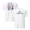 White Big Fan of Buffalo Football shirt showing a small front slogan and a red-and-blue back collage