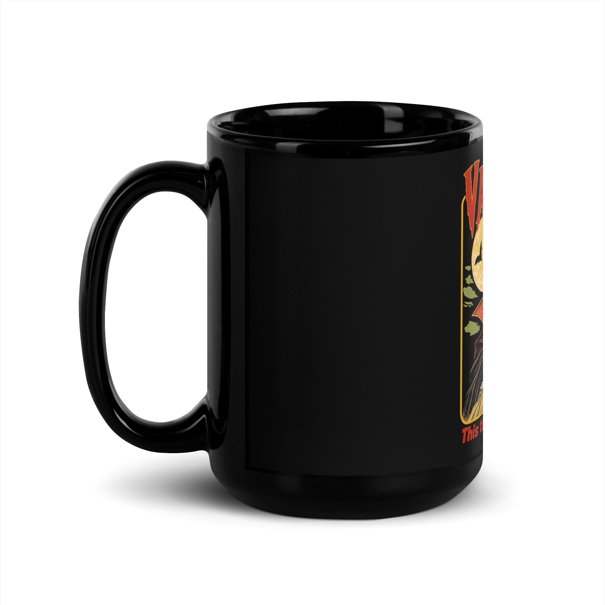 Vampire Cat Mug - Retro Halloween Black Coffee Cup 5 Vampire Cat Mug, 15 oz, handle on the left