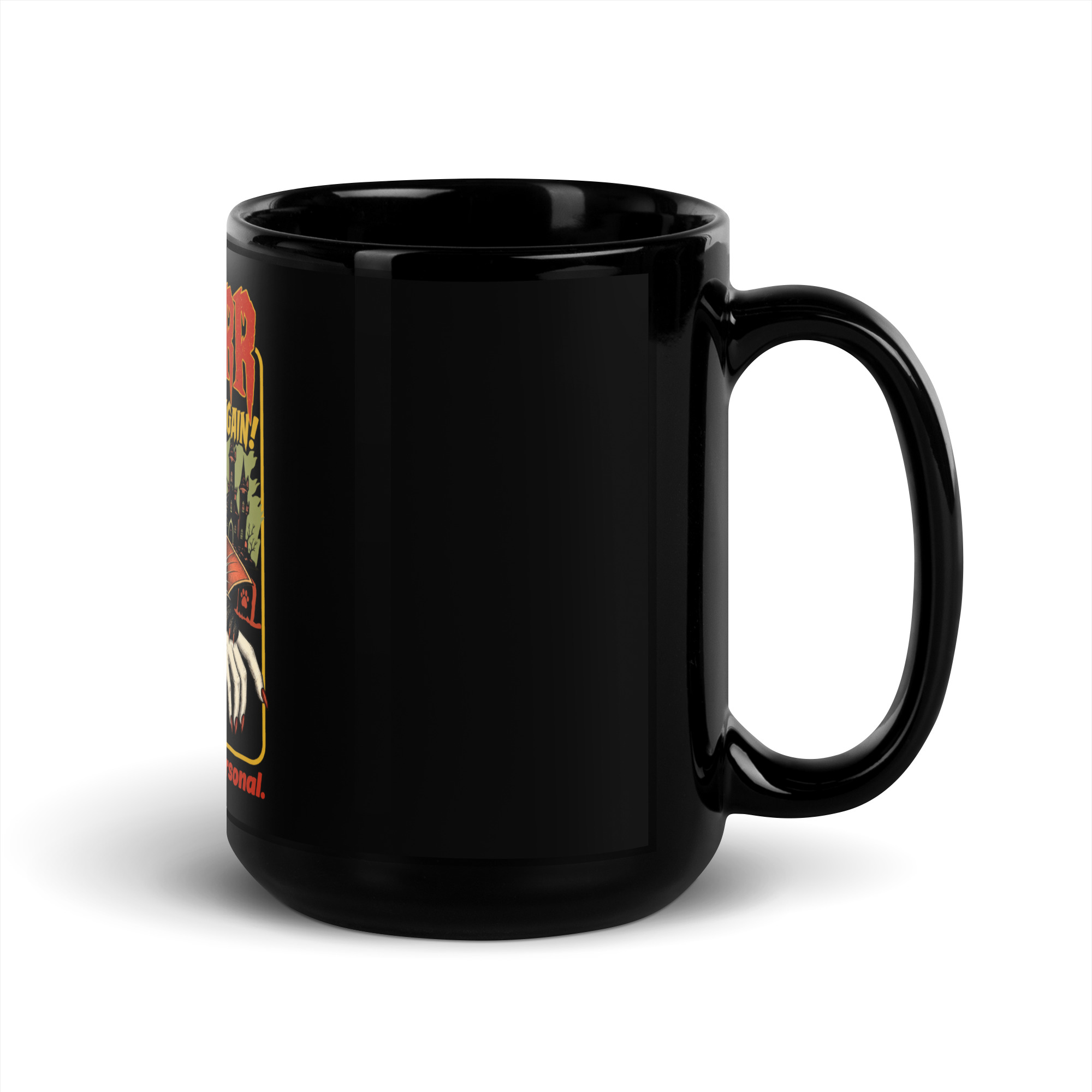 Vampire Cat Mug - Retro Halloween Black Coffee Cup 4 Vampire Cat Mug, 15 oz, handle on the right