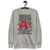 Grey red elephant game day sweatshirt with a crimson elephant surrounded by hand-lettered black words