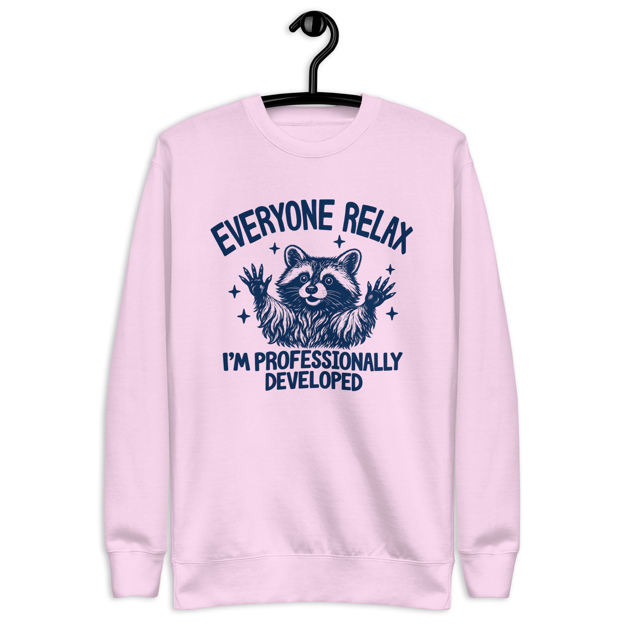 Professionally Developed Raccoon Sweatshirt – Teacher Gift 3 Lavender Everyone Relax raccoon teacher crewneck