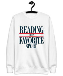 White Reading Is My Favorite Sport varsity-style crewneck