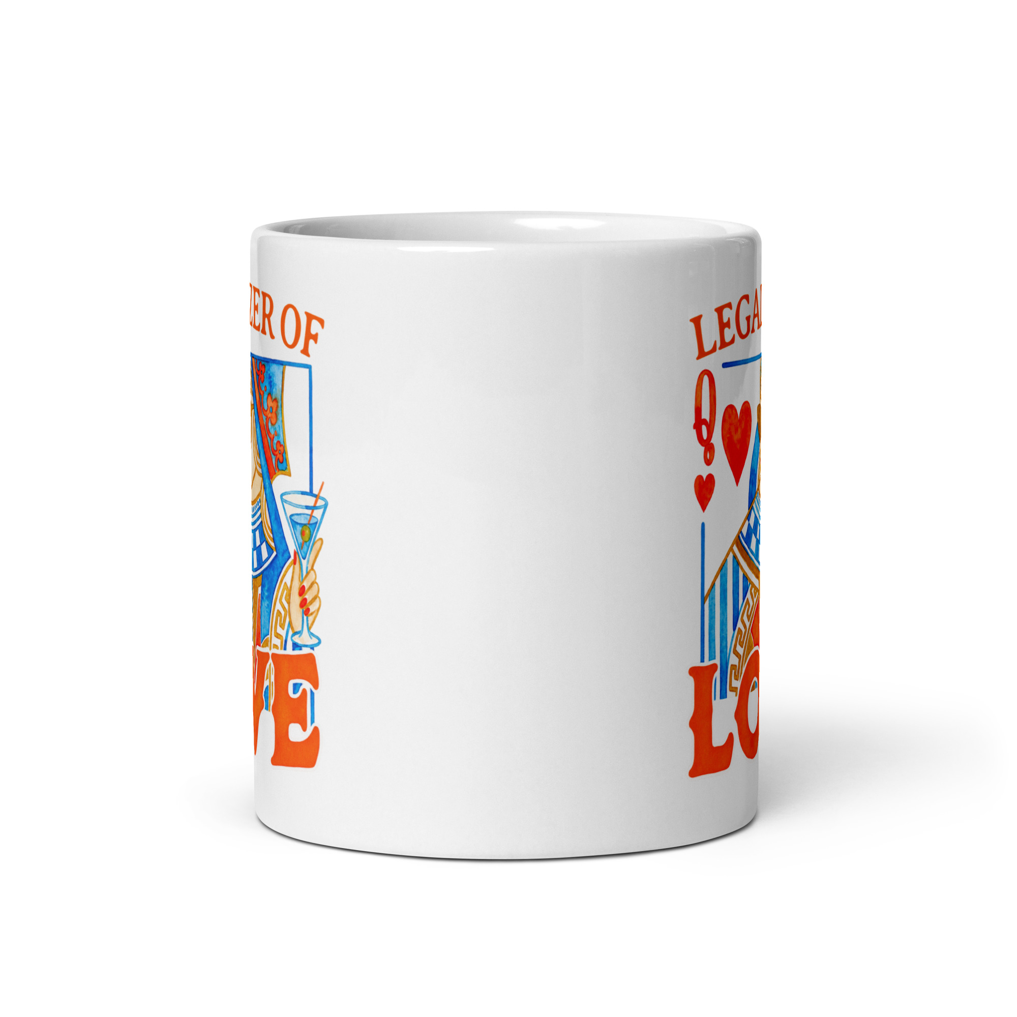 Wedding Officiant Mug - Legalizer of Love Queen of Hearts 3 Wedding Officiant Mug, 11 oz, front view