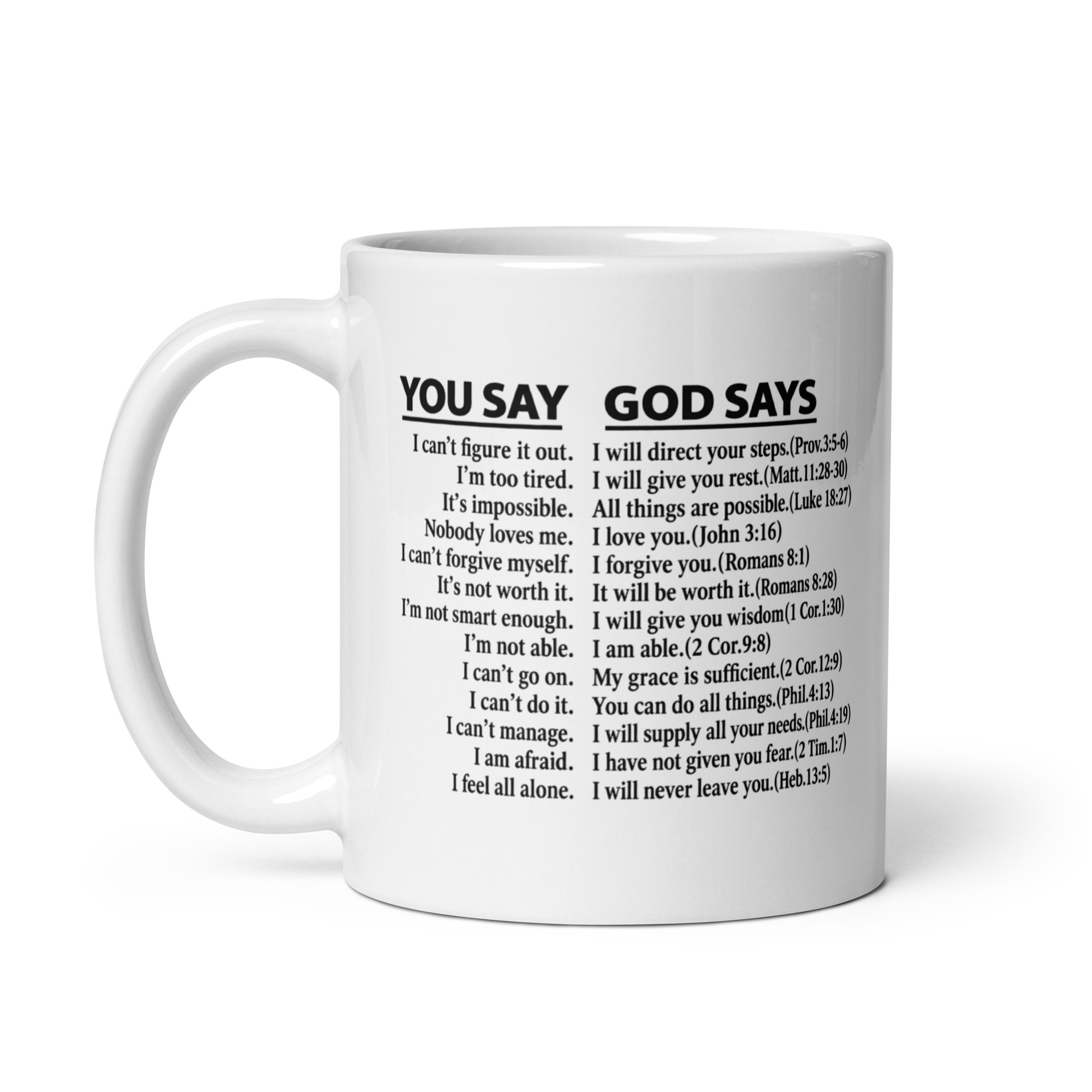 You Say God Says Mug - Bible Verse Christian Coffee Cup 2 You Say God Says Mug, 11 oz, handle on the left