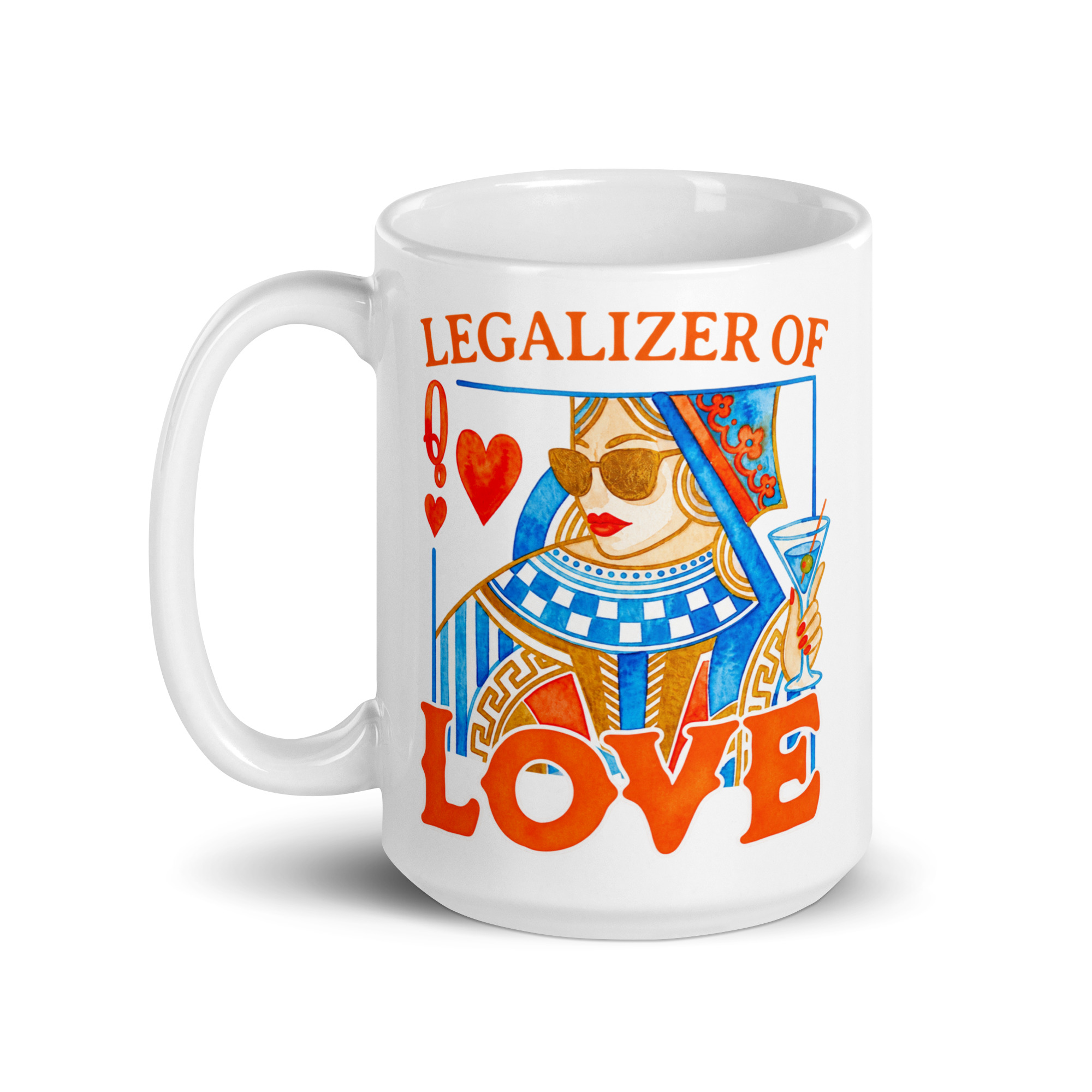 Wedding Officiant Mug - Legalizer of Love Queen of Hearts 5 Wedding Officiant Mug, 15 oz, handle on the left