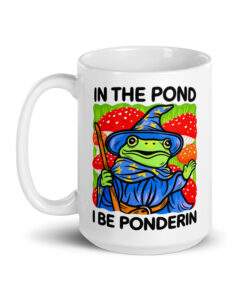 Wizard Frog Mug - In The Pond I Be Ponderin Coffee Cup 13 Wizard Frog Mug, 15 oz, handle on the left