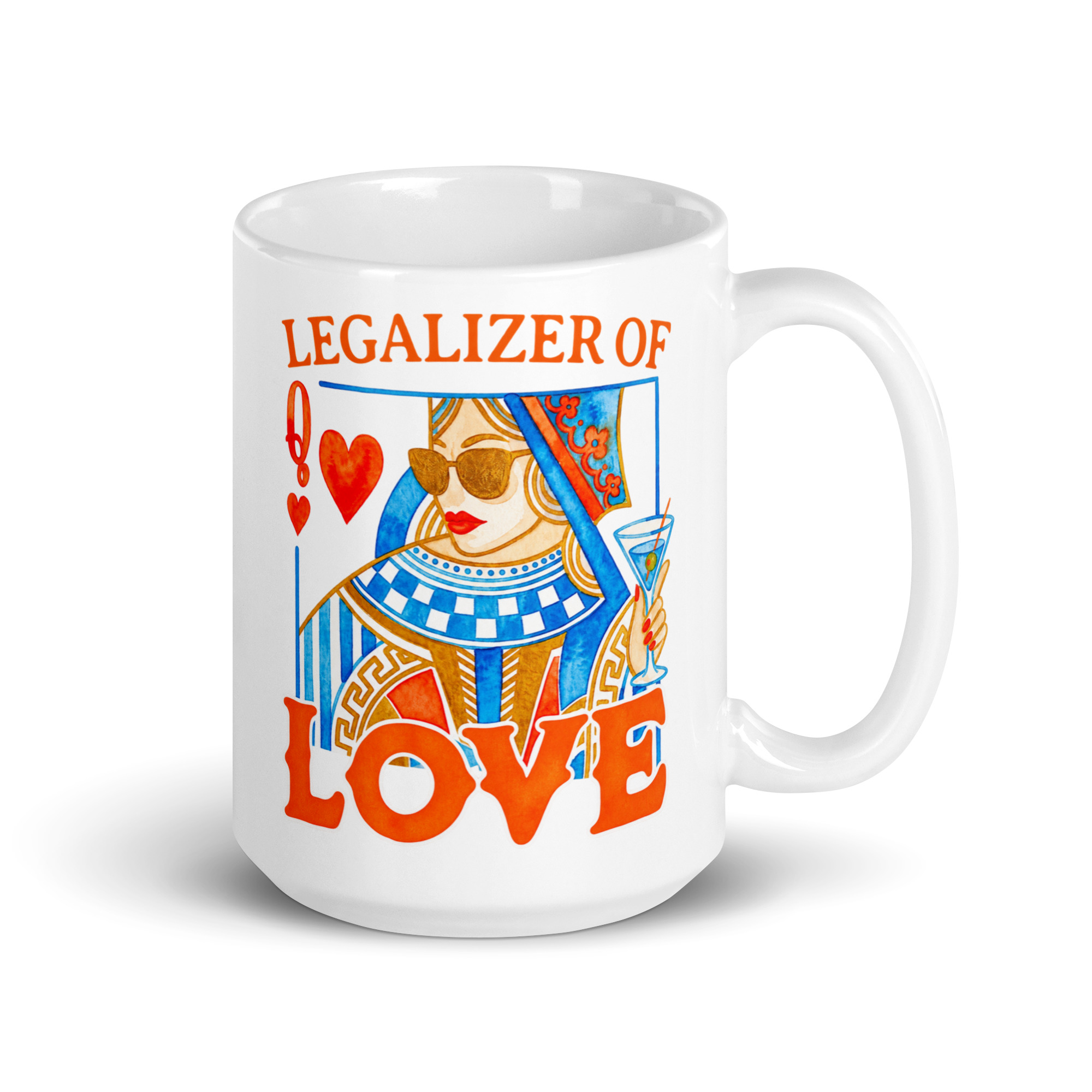 Wedding Officiant Mug - Legalizer of Love Queen of Hearts 4 Wedding Officiant Mug, 15 oz, handle on the right