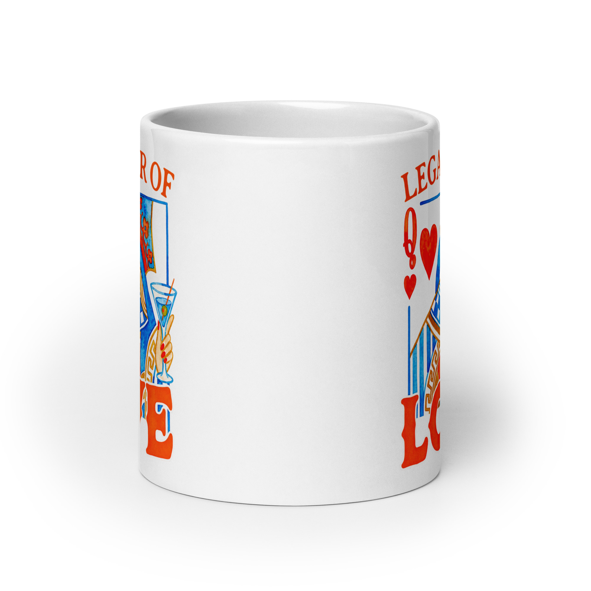 Wedding Officiant Mug - Legalizer of Love Queen of Hearts 9 Wedding Officiant Mug, 20 oz, front view