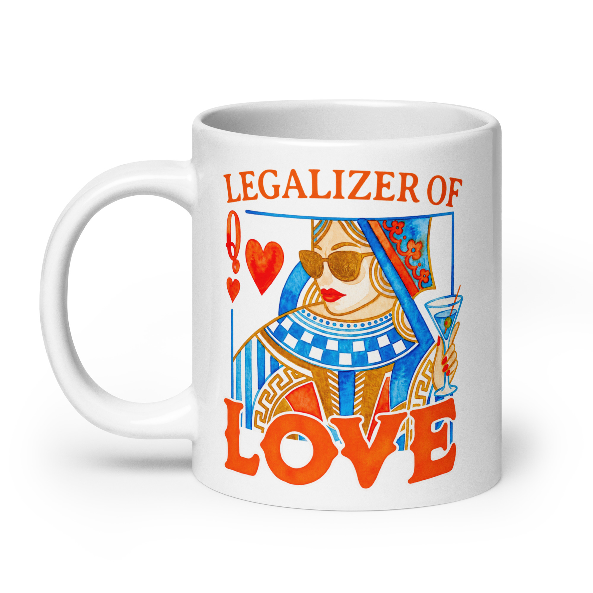 Wedding Officiant Mug - Legalizer of Love Queen of Hearts 8 Wedding Officiant Mug, 20 oz, handle on the left