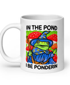 Wizard Frog Mug - In The Pond I Be Ponderin Coffee Cup 16 Wizard Frog Mug, 20 oz, handle on the left