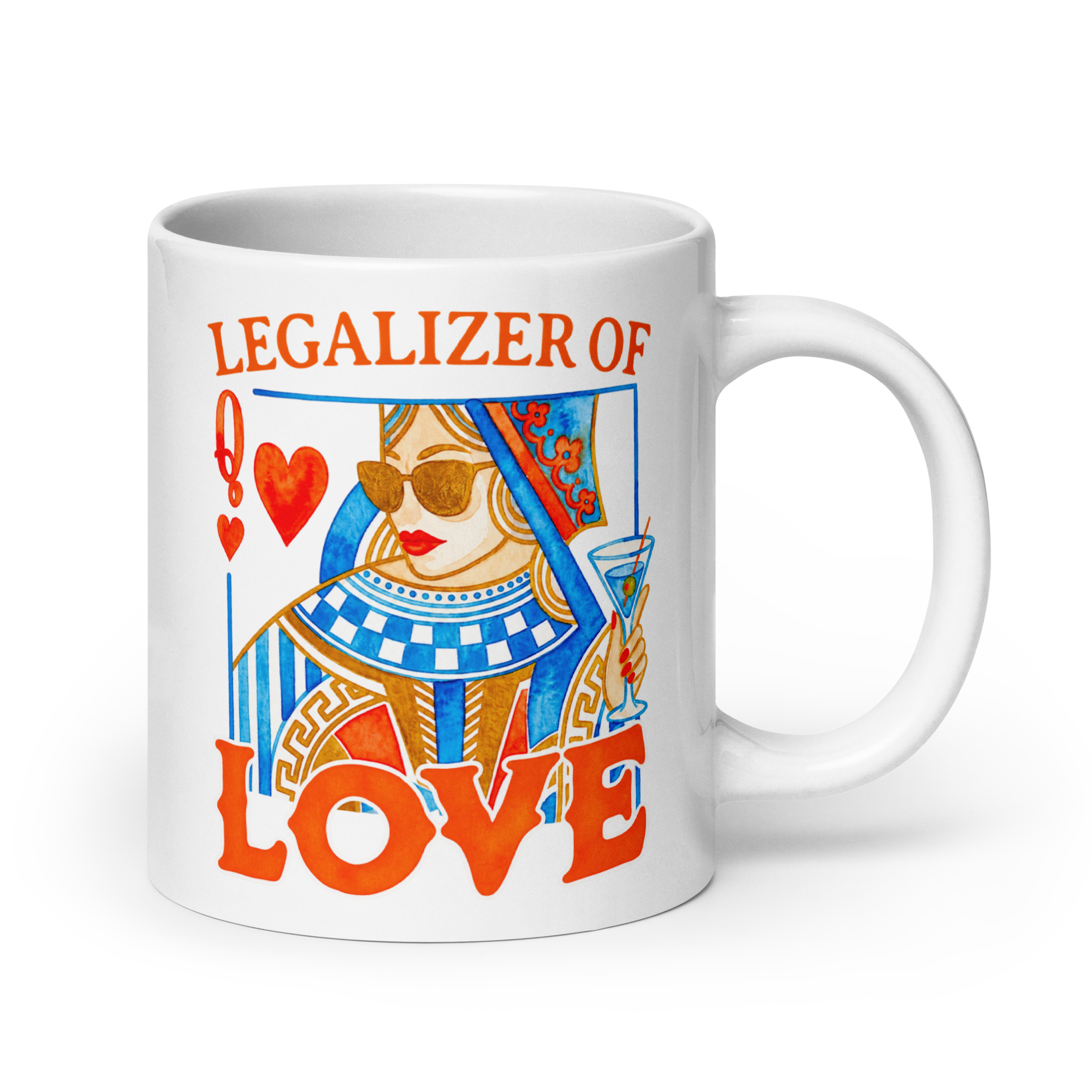 Wedding Officiant Mug - Legalizer of Love Queen of Hearts 7 Wedding Officiant Mug, 20 oz, handle on the right